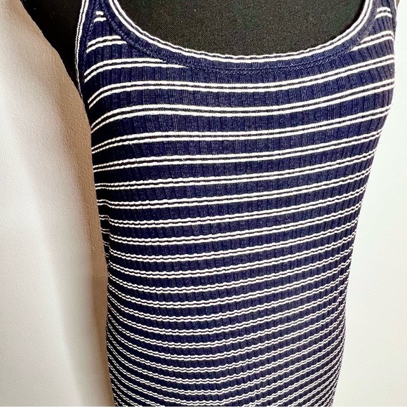 Madewell Womens Racerback Midi Tank Dress Large Striped Ribbed Navy Blue White - Picture 4 of 14